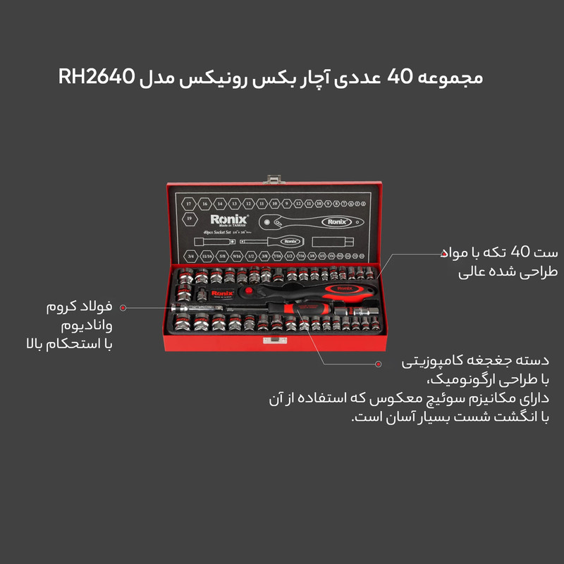 مجموعه 40 عددی آچار بکس رونیکس مدل RH2640
