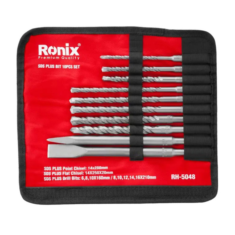 ست مته و قلم چهار شیار رونیکس مدل RH-5048 سایز 8 تا 16 میلیمتر مجموعه 10 عددی