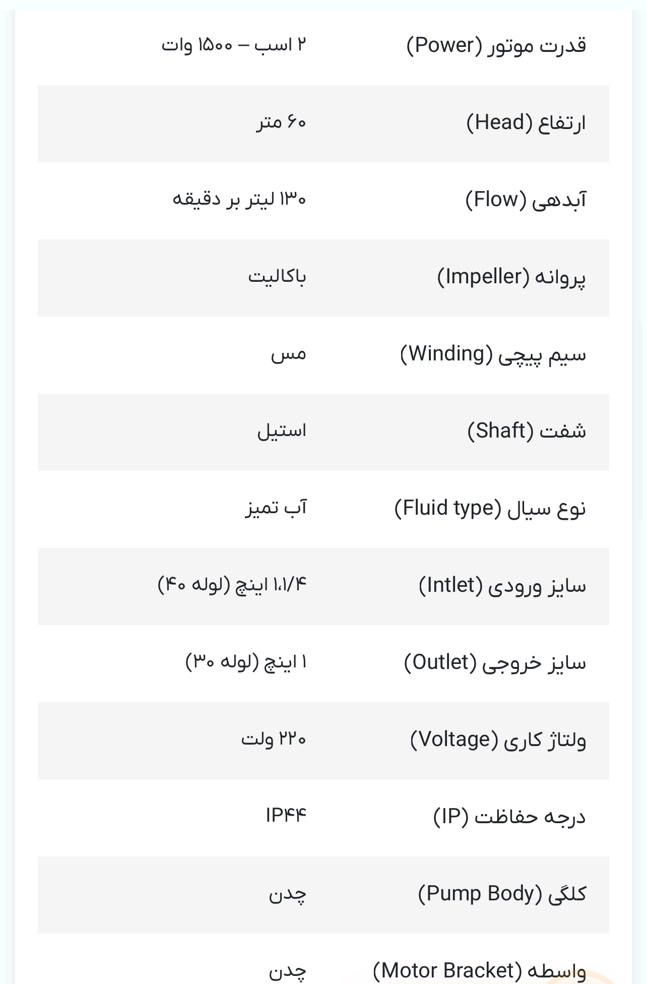 الکتروپمپ 2 اسب دو پروانه پروانه استیل زاگرس مدل CB210-PP